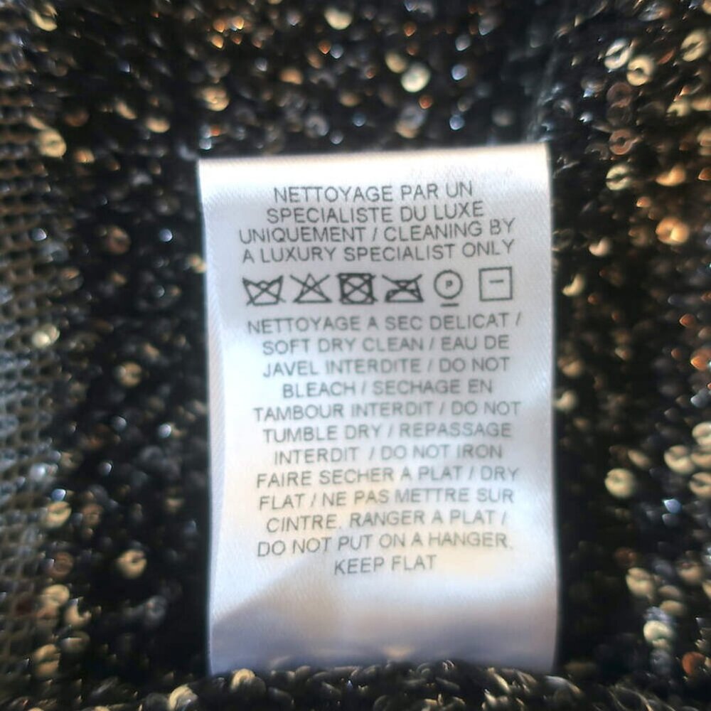 Balmain Sequined Striped Distressed Knit Mini Sweater Dress Black/Silver Size 36 - Picture 8 of 8